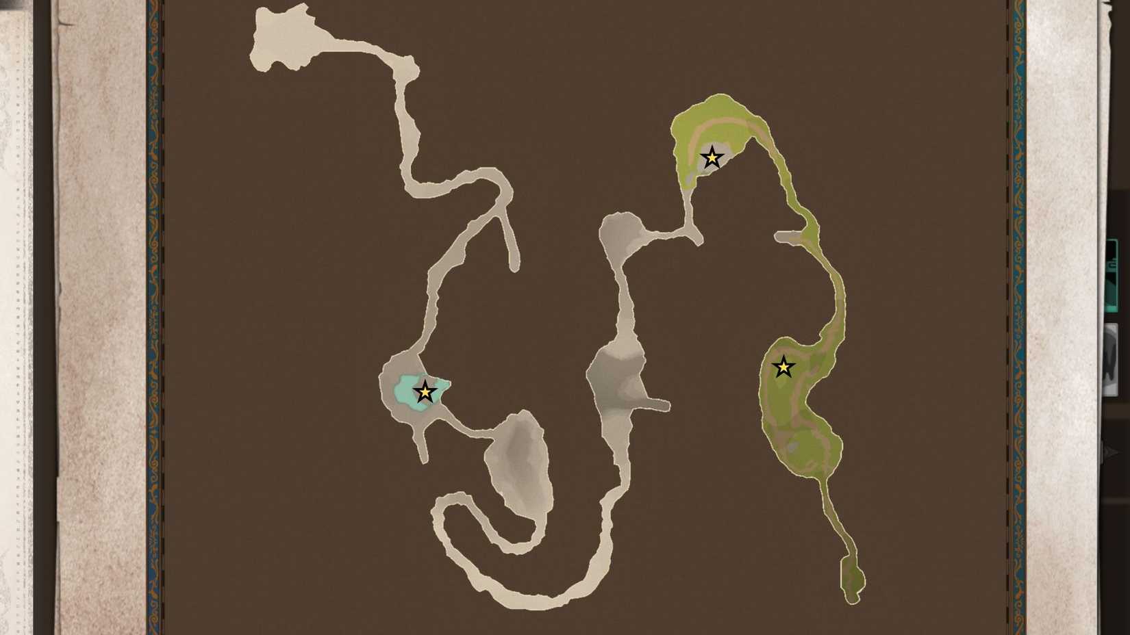 A map showing the locations of all three Poogies in the Ashen Pass section of the Blightstone Woods in Monster Hunter Stories 3