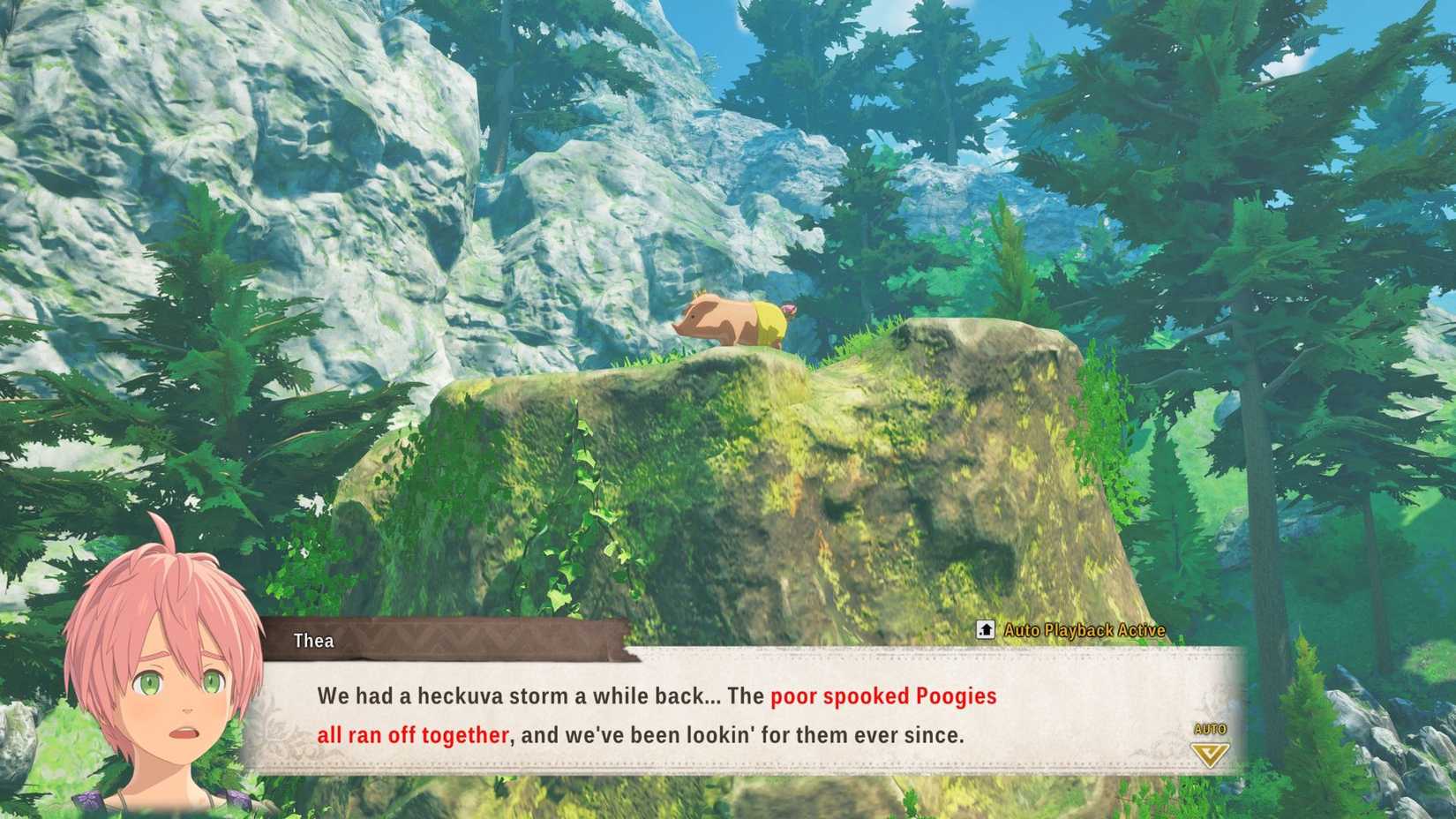 The Poogie found by Thea in the Monster Hunter Stories 3 tutorial