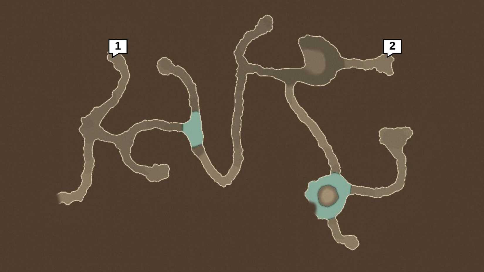 Map of chests in an unexplored cave in the Azuria area in Monster Hunter Stories 3