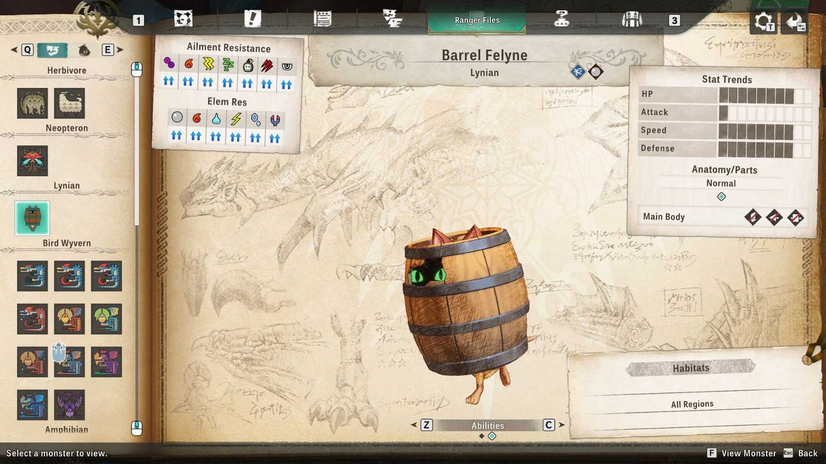 The Ranger Files entry on Barrel Felynes in Monster Hunter Stories 3