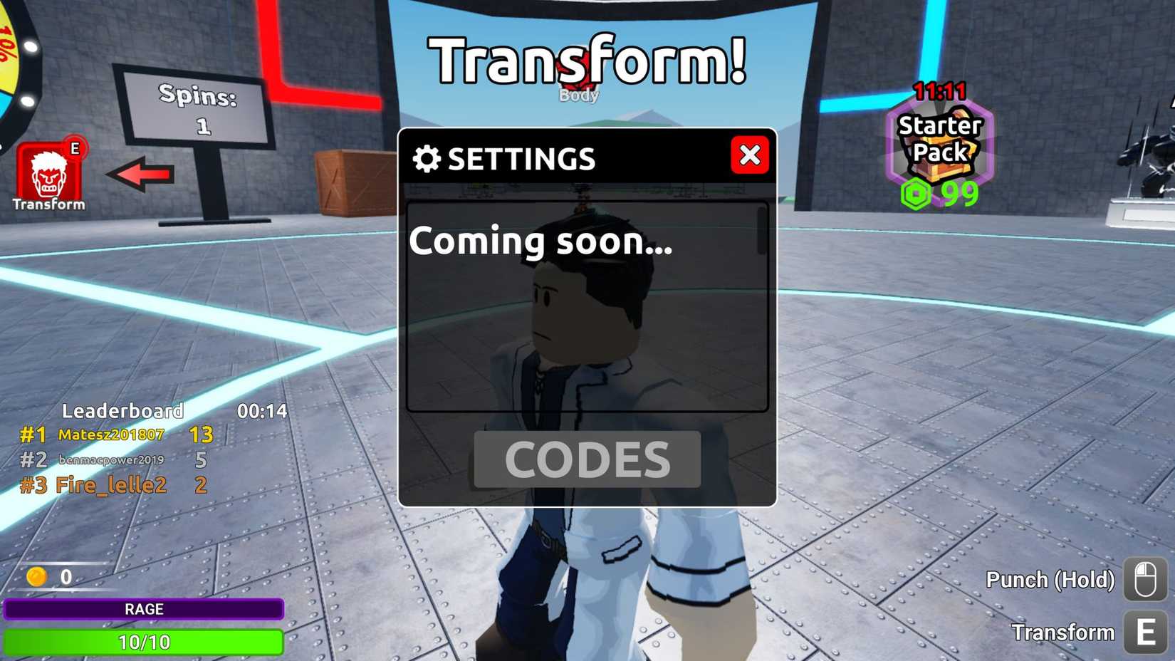 Muscle Transform Simulator on the codes tab