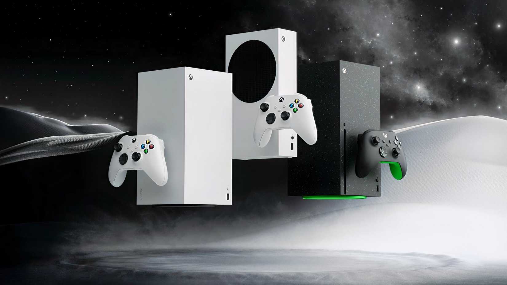 xbox series X series S consoles floating against abstract background