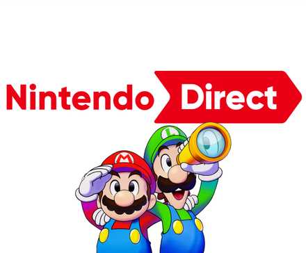 Nintendo Direct logo with Mario and Luigi white background composite