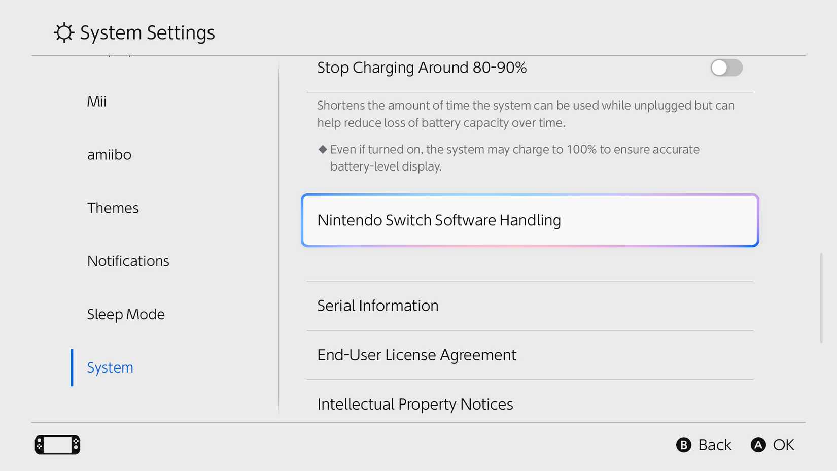 Nintendo Switch 2 system setting menu for enabling handheld boost