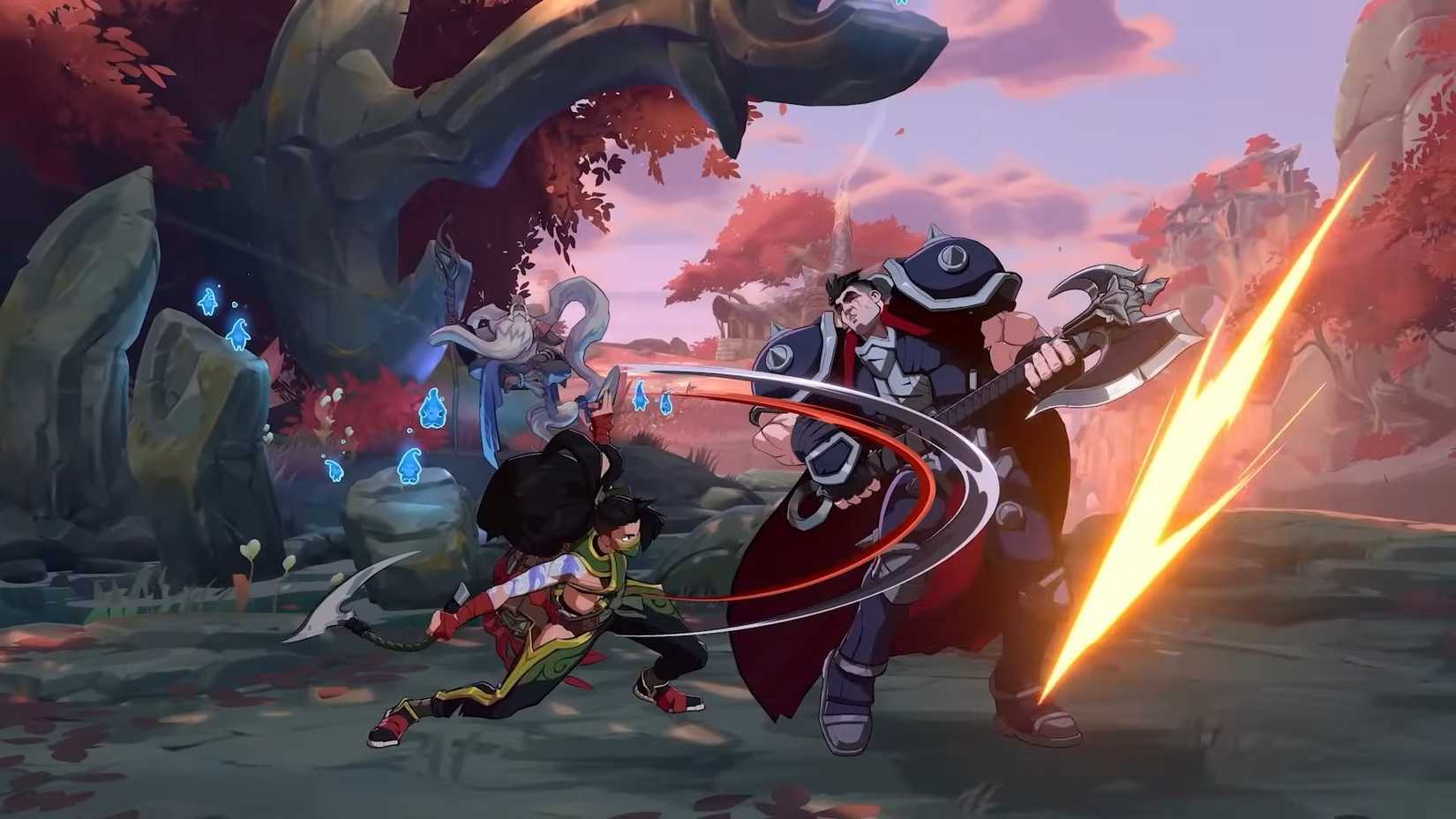 Akali fighting Darius in 2XKO