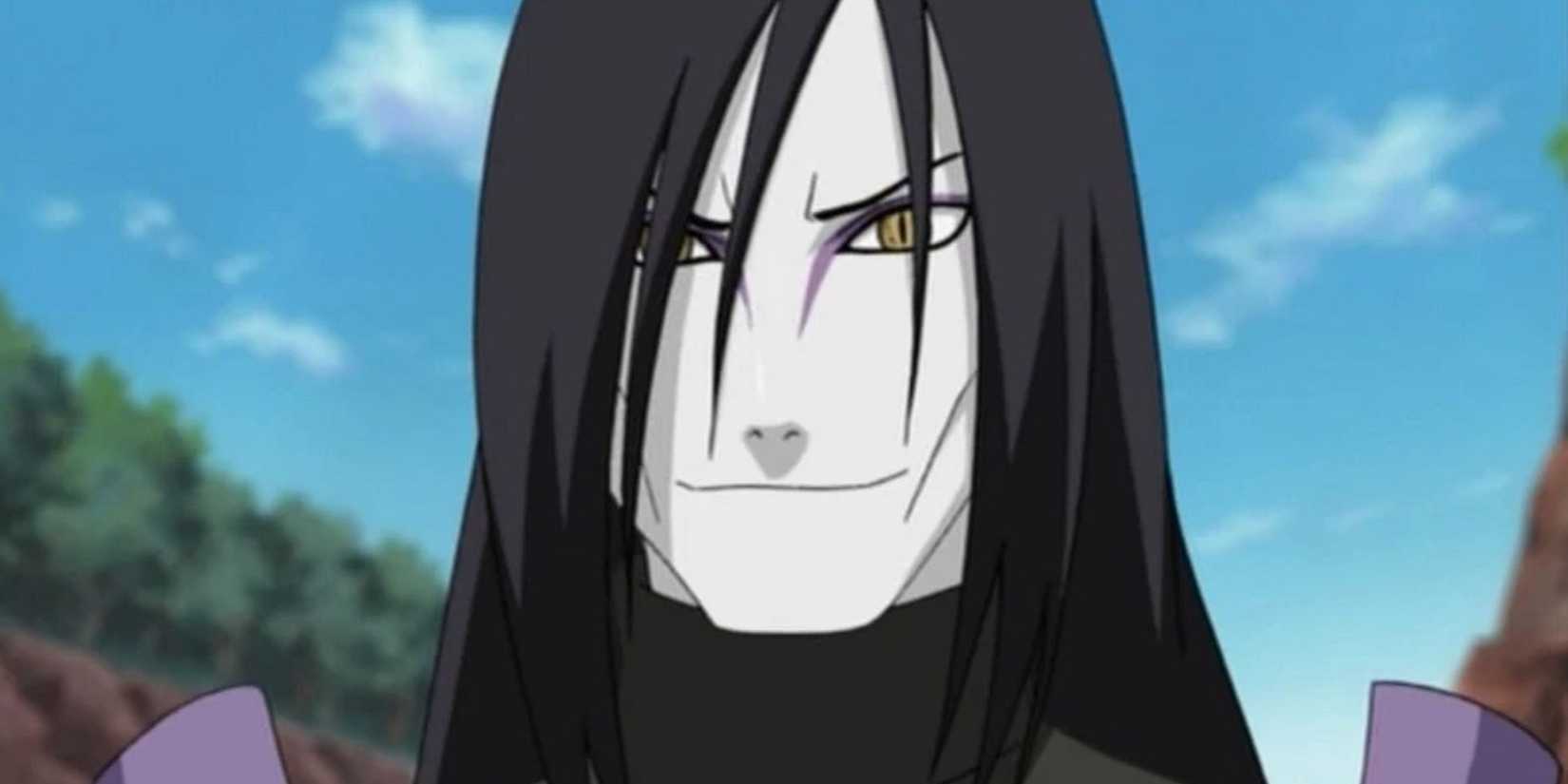 Orochimaru smiles against the blue sky.