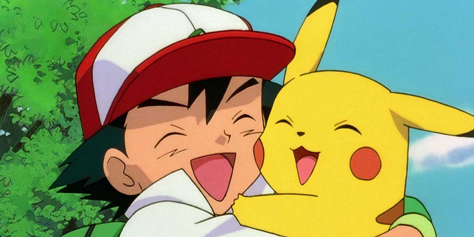 Pokemon Ash and Pikachu hugging