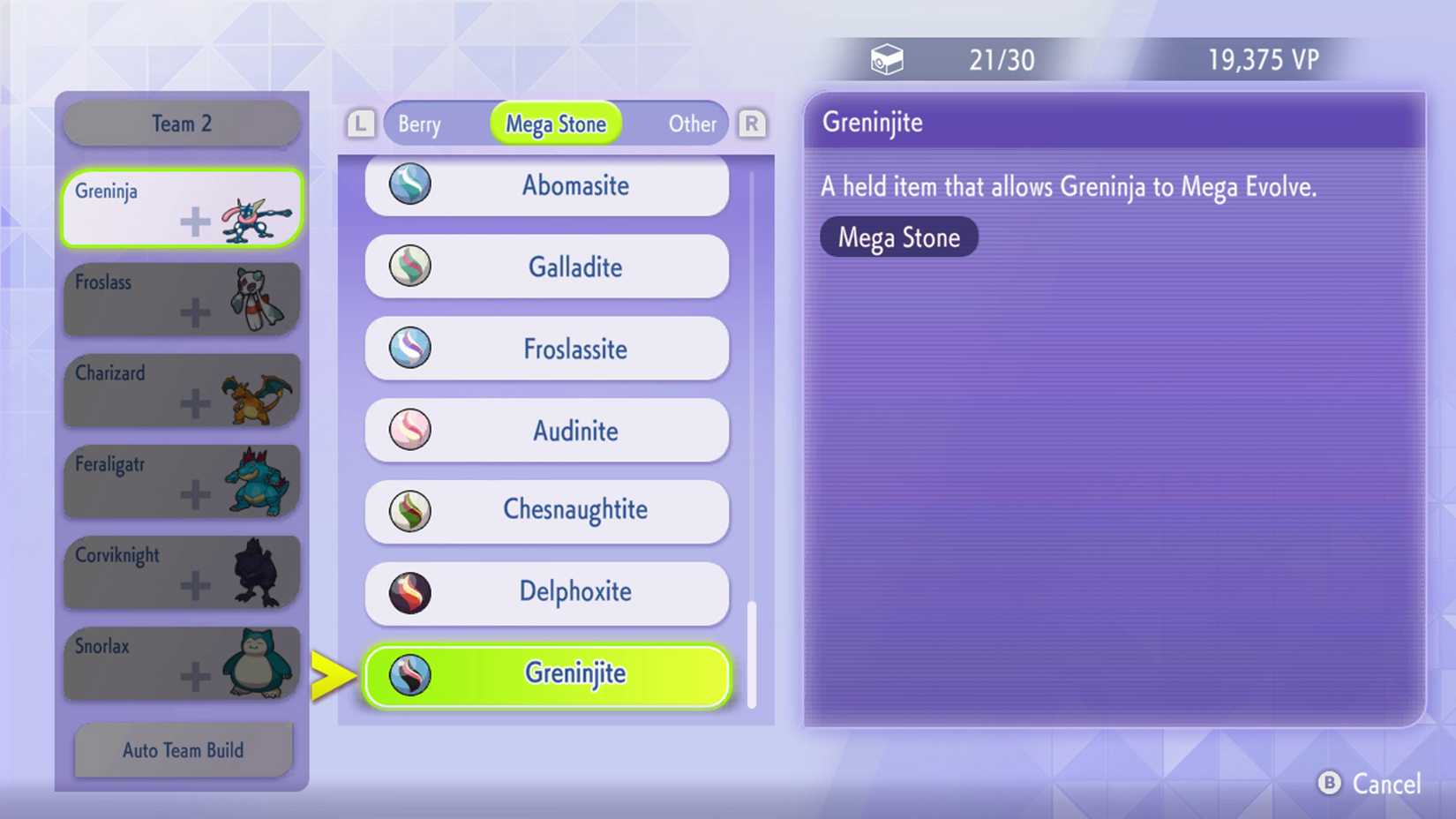 item selection of pokemon champions