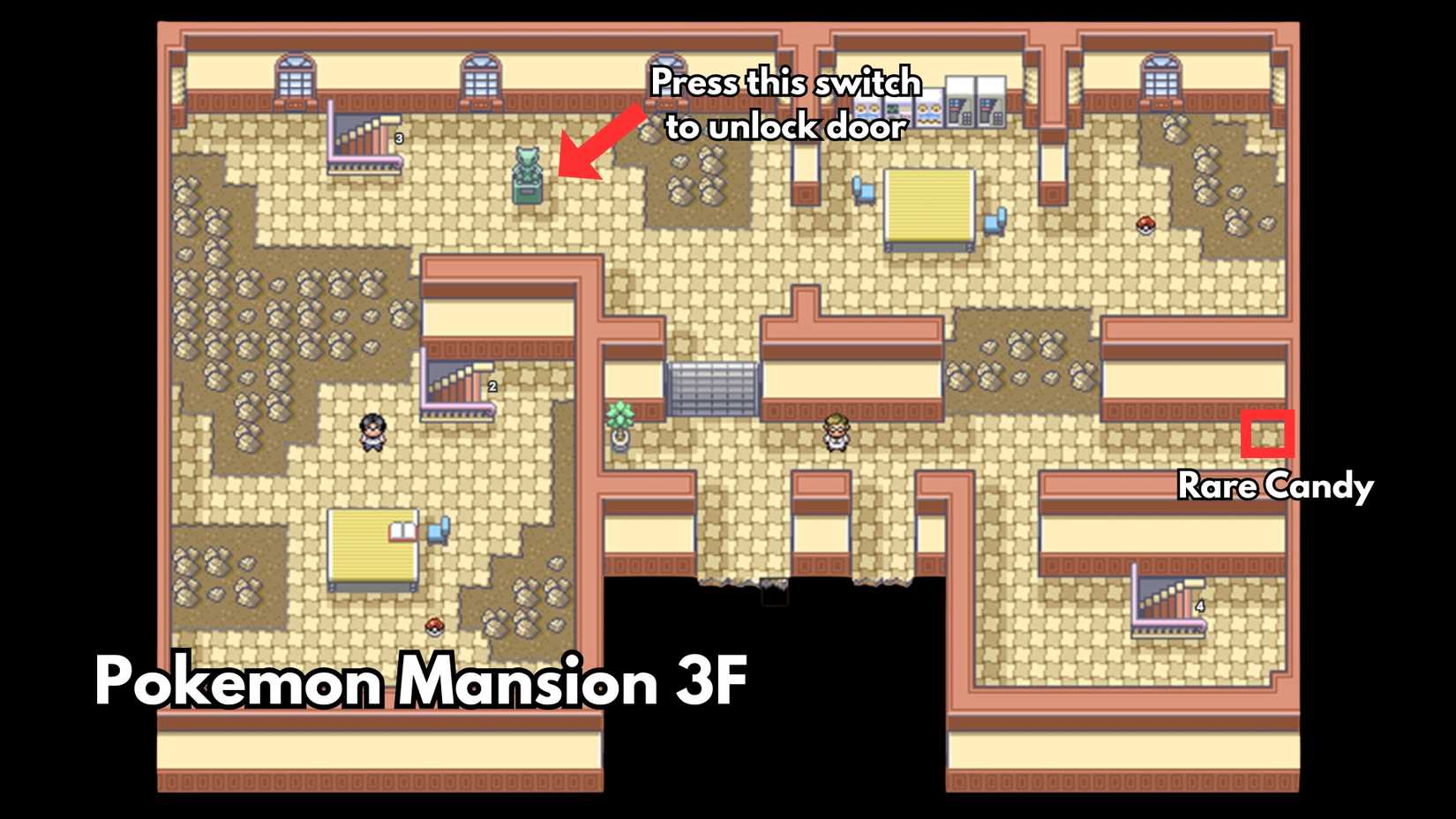 Pokemon Mansion 3F rare candy location pokemon firered leafgreen