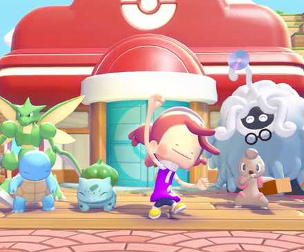 Ditto di depan Pokemon Center dalam game Pokemon Pokopia