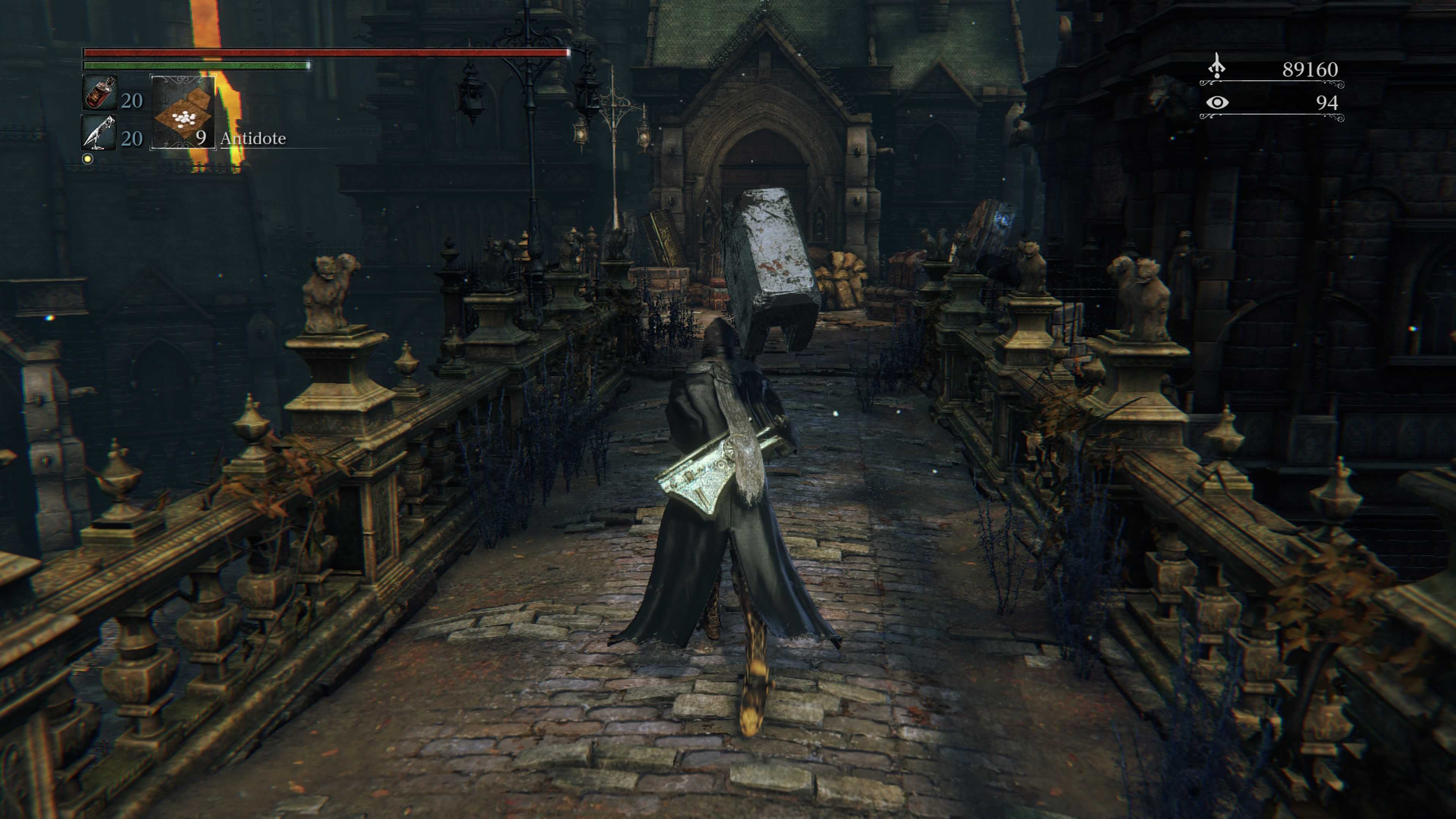 Running across a bridge in Bloodborne (PS4)