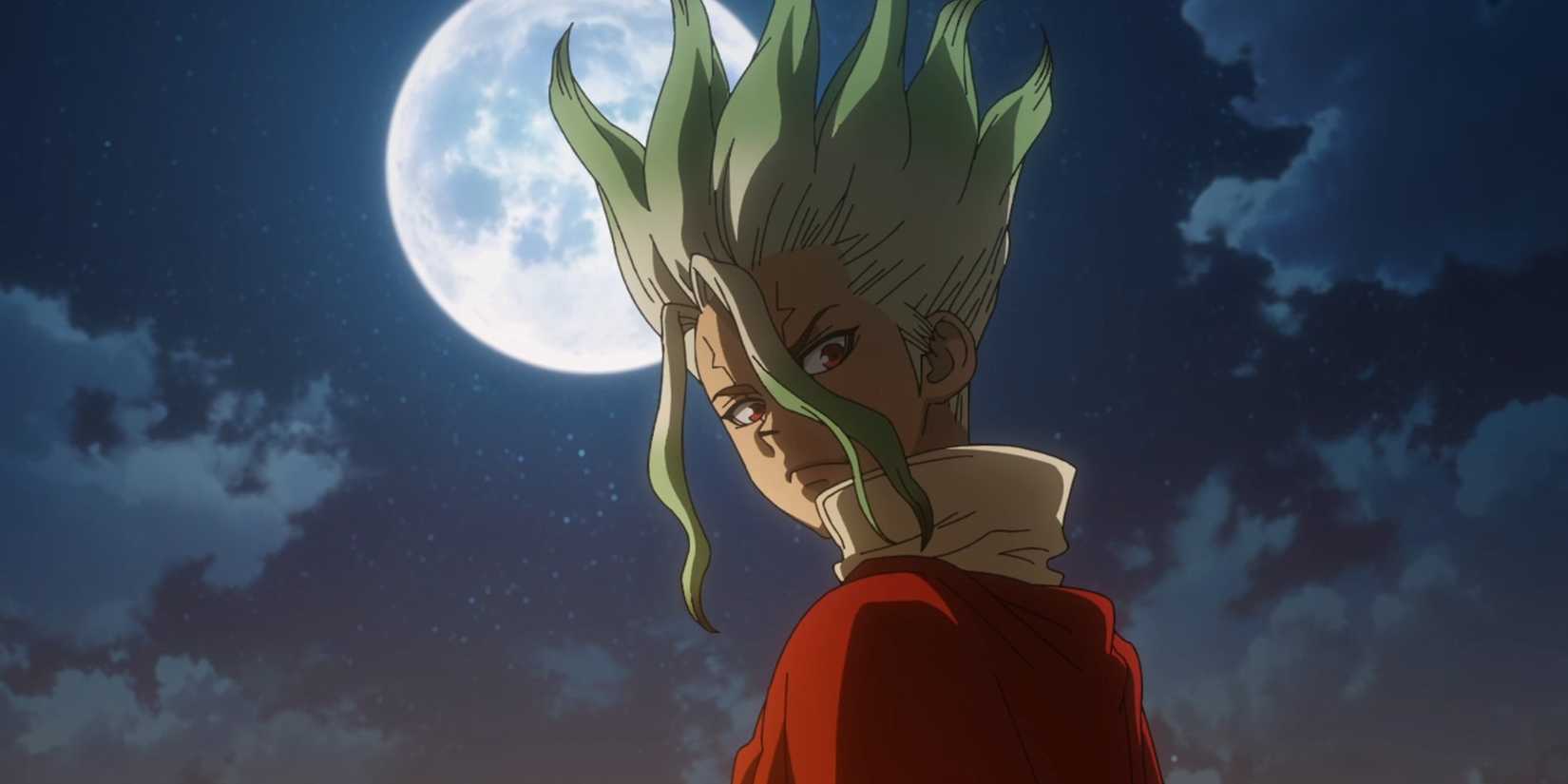 Senku looks away from the full moon.