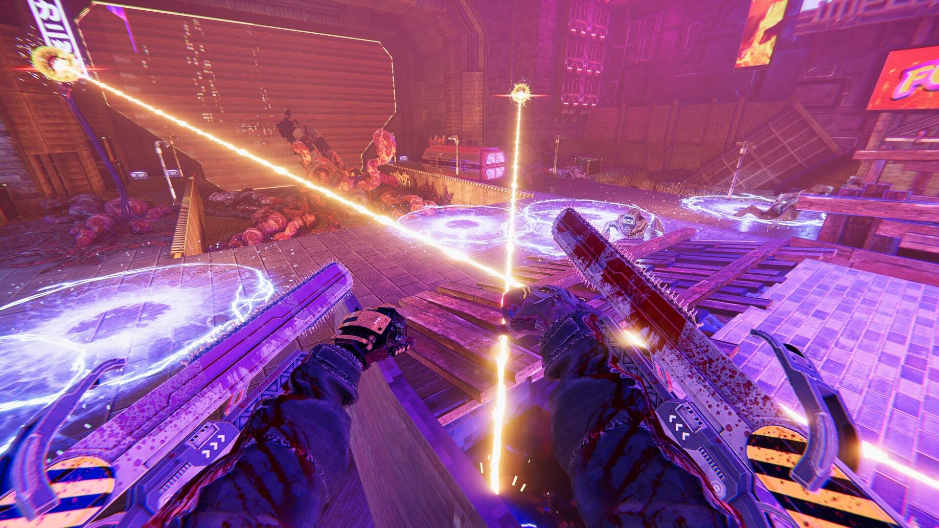 Shooting enemies in Turbo Overkill (2023)