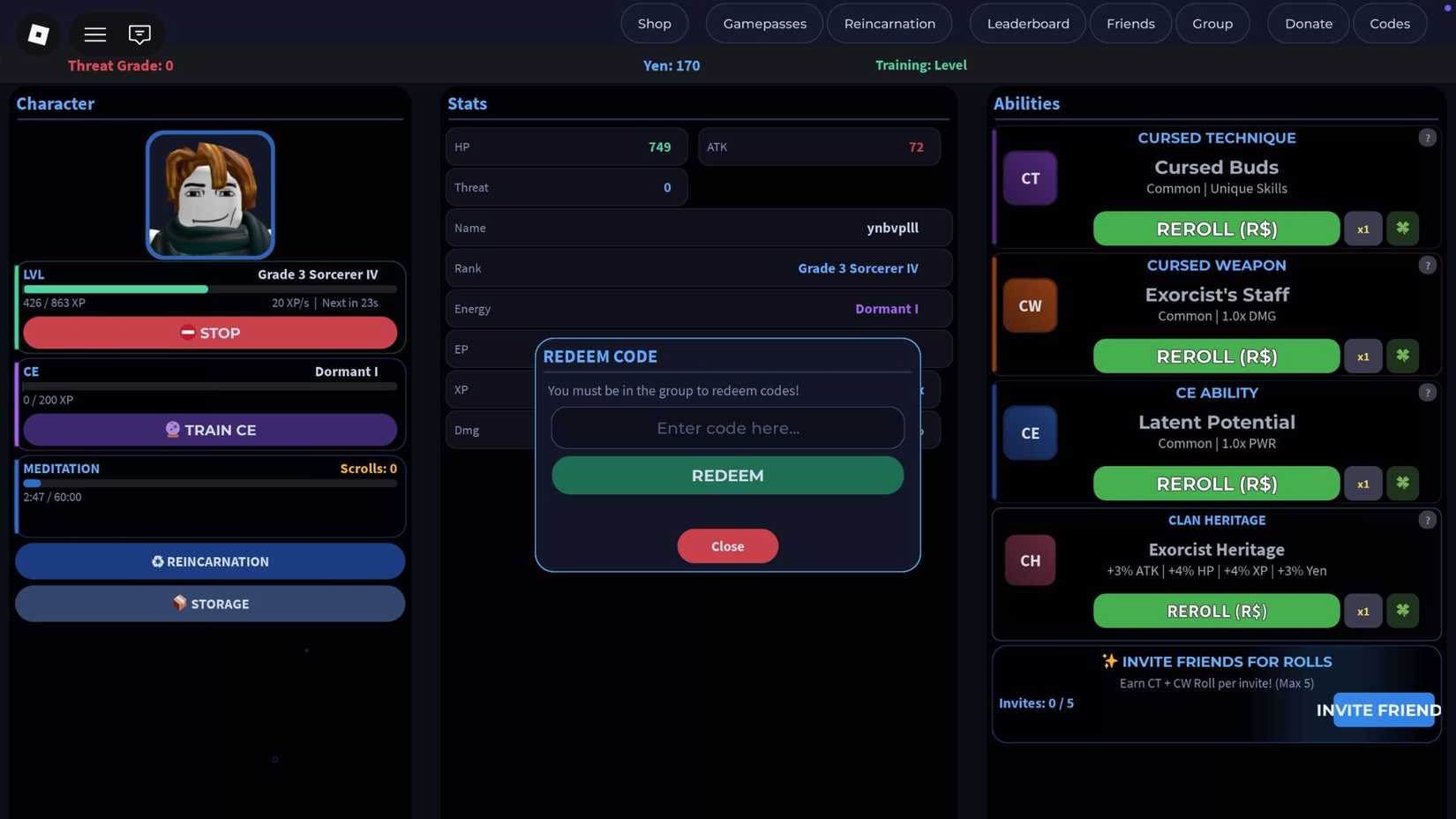 Sorcerer Incremental the codes tab