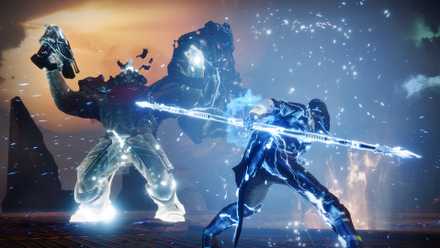 Destiny 2 Hunter using the Arc Staff Super against a Taken Phalanx