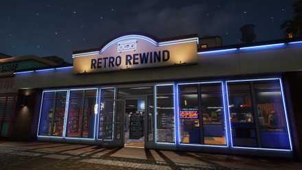A shot of the player-character outside the store in retro rewind