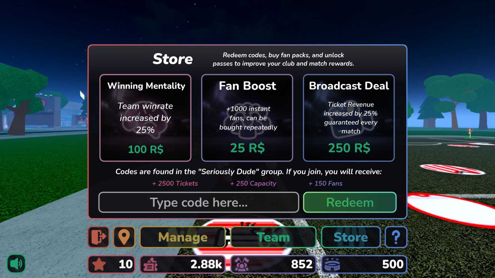 Roblox Stadium Simulator 2 Codes
