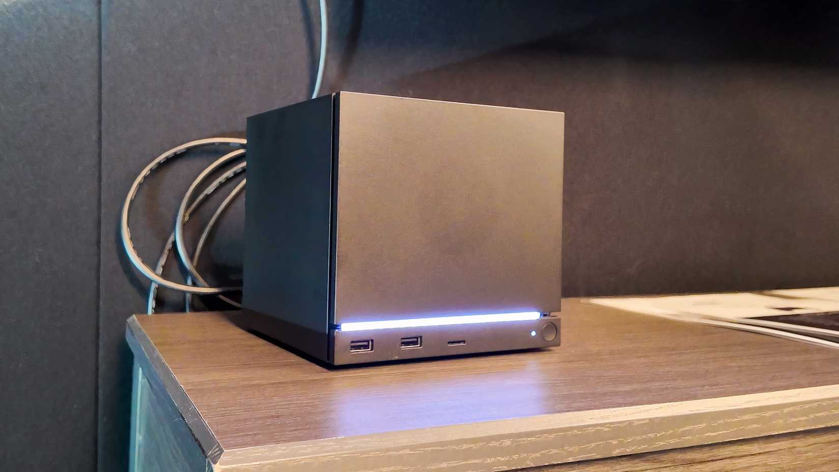Valve's Steam Machine console set up on a table