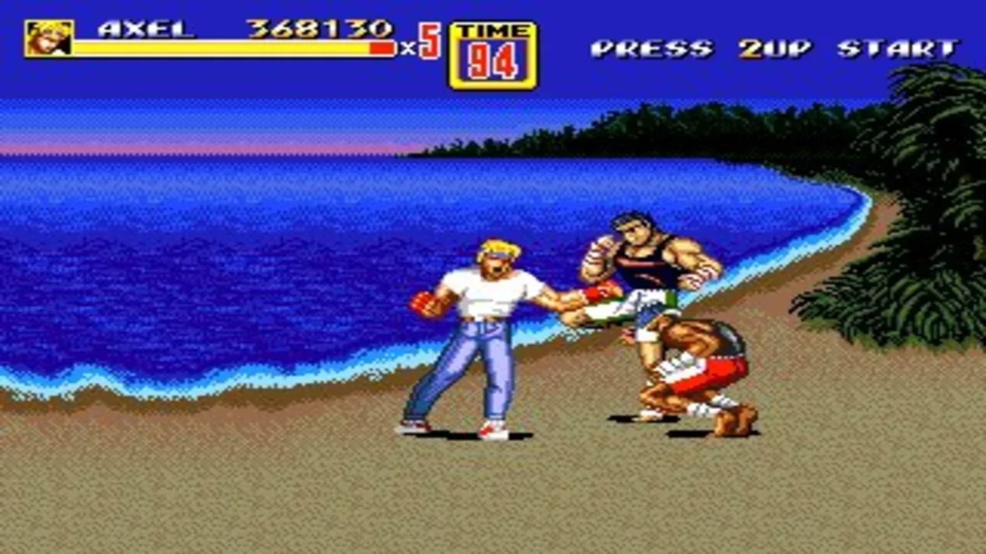 Streets of Rage 2 Axel Fighting Enemies On A Beach