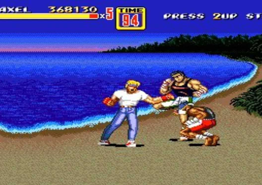 Streets of Rage 2 Axel Fighting Enemies On A Beach