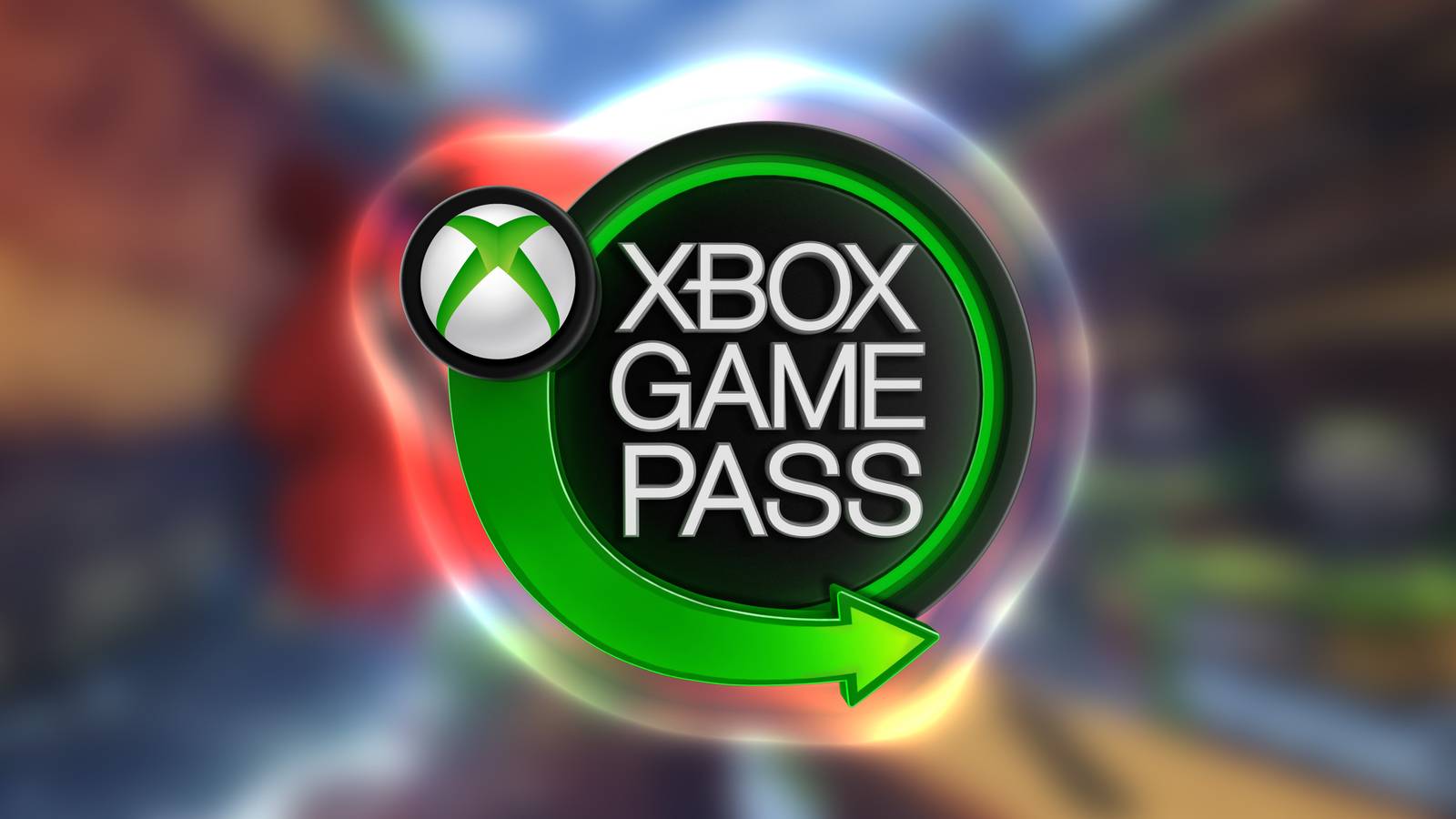 xbox game pass logo with super meat boy 3d blurred in the background
