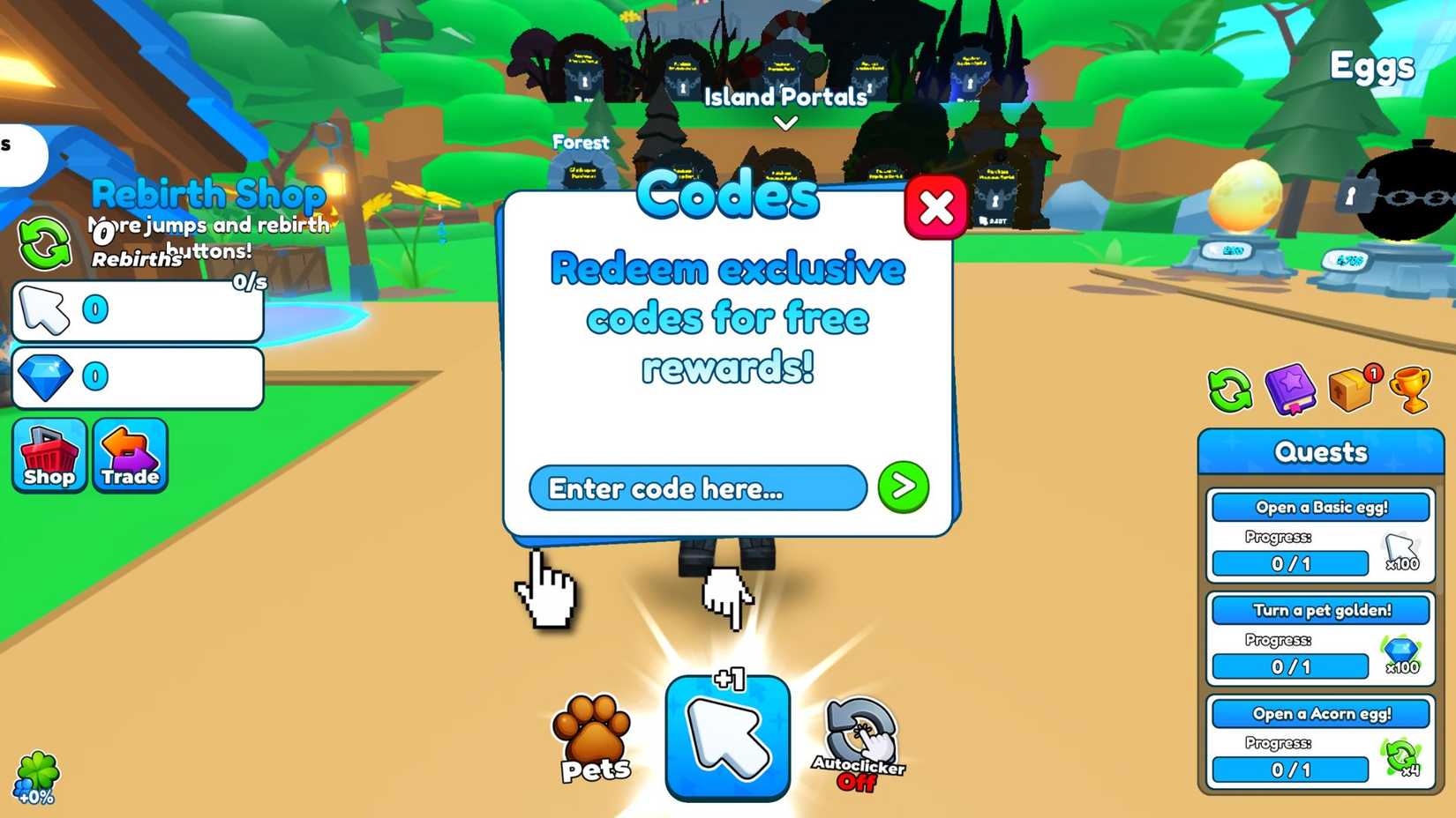 Tap Simulator the codes tab