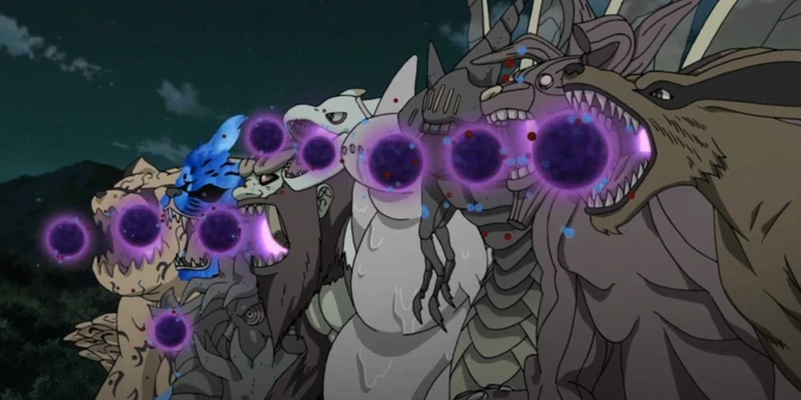 The nine tailed beasts charge the animal orbs.