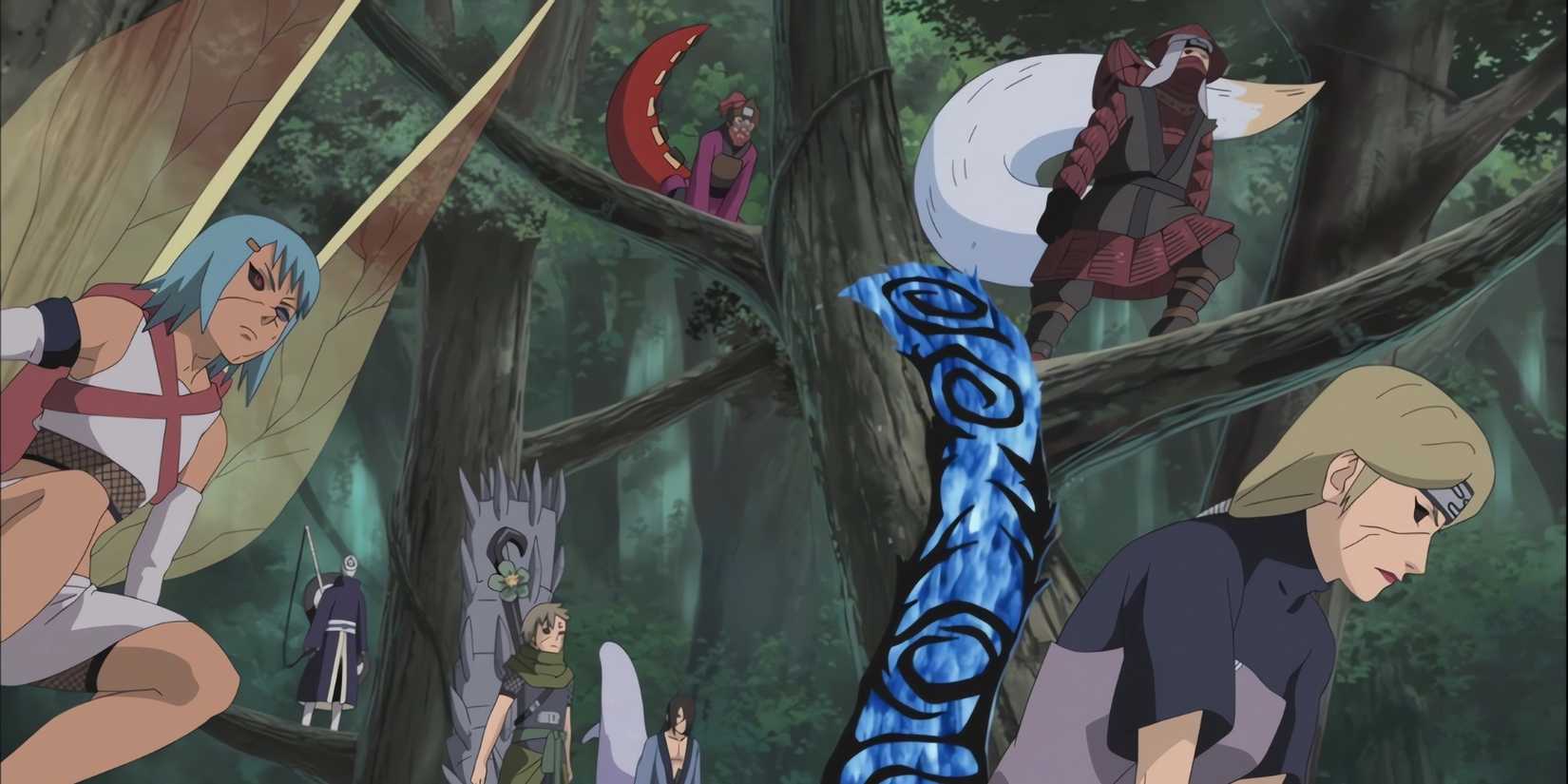 The Jinchuriki revived by Obito preparing to fight Naruto and Killer B.