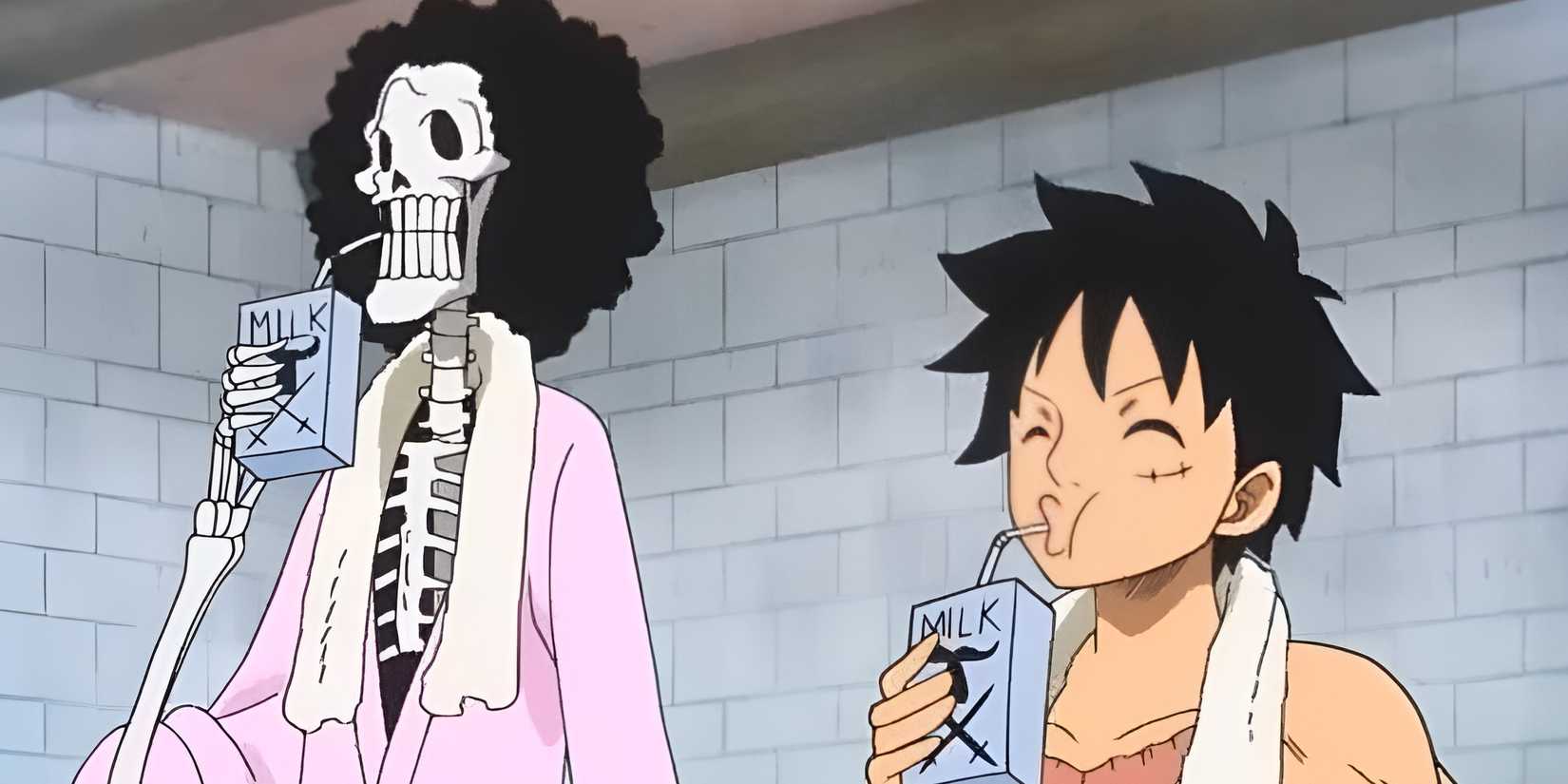 Things about One Piece that never made sense Luffy and Brook drinking milk