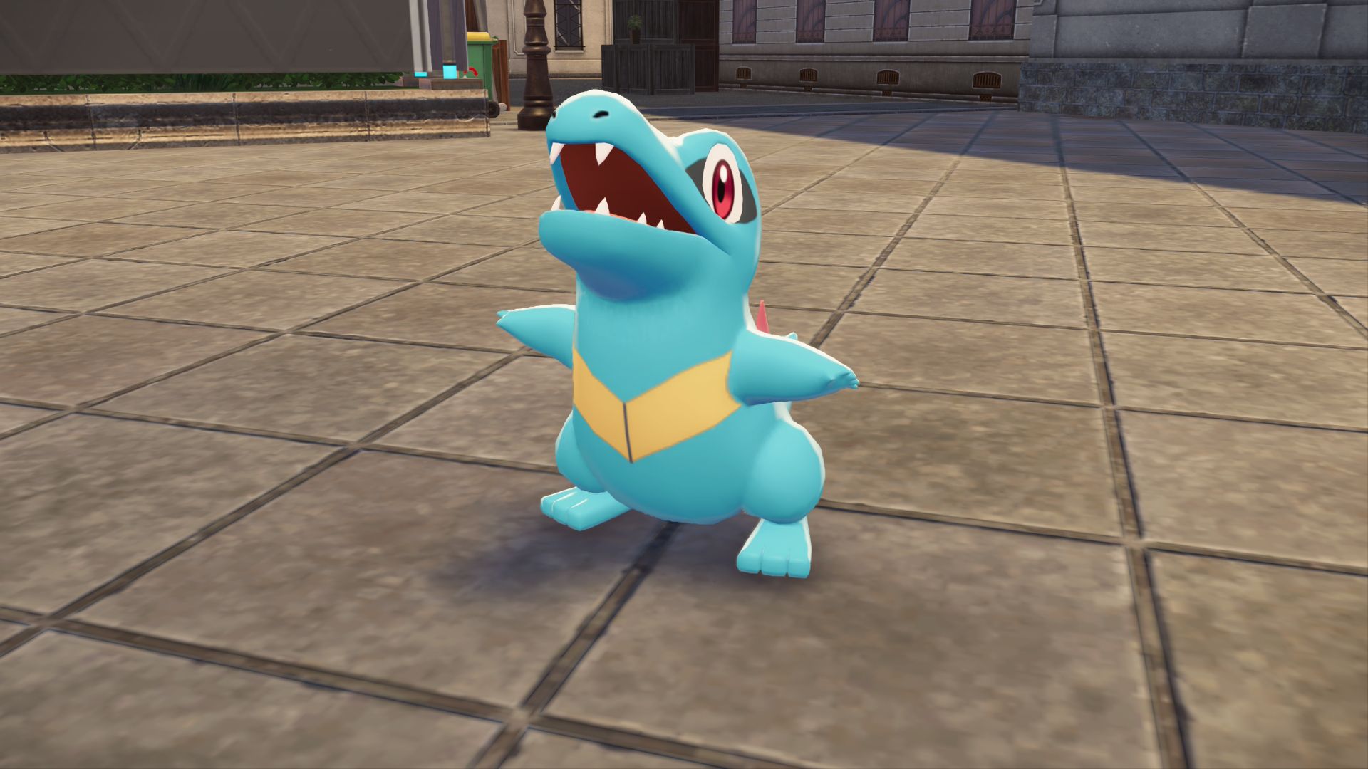 Totodile opening its mouth in Pokemon Legends Z-A