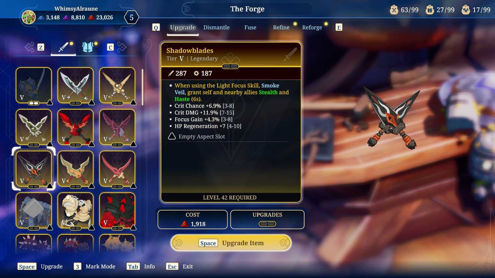 The legendary daggers, Shadowblades, in Towerborne