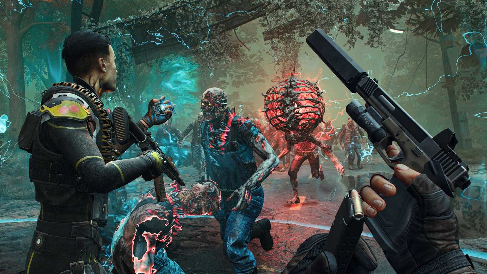 A character uses the Defender's shield ability in John Carpenter's Toxic Commando