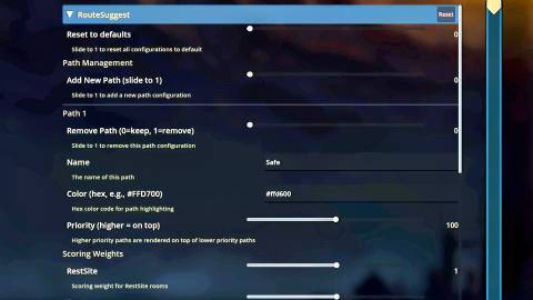 The configuration settings for the mod Route Suggest
