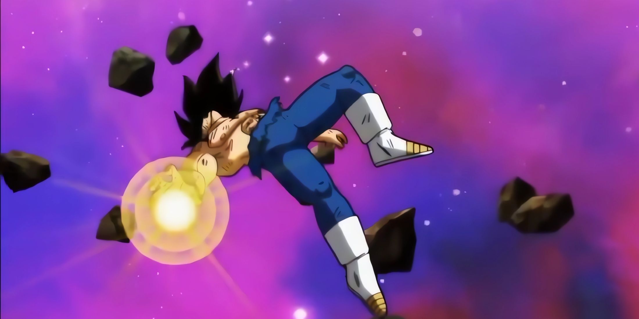 Vegeta sends his energy to Goku before being brought to the stands. 