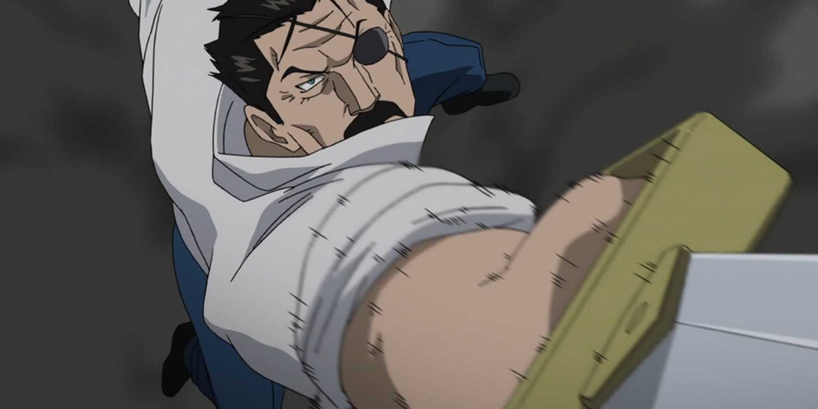 Wrath leaps through the air to attack with his saber.