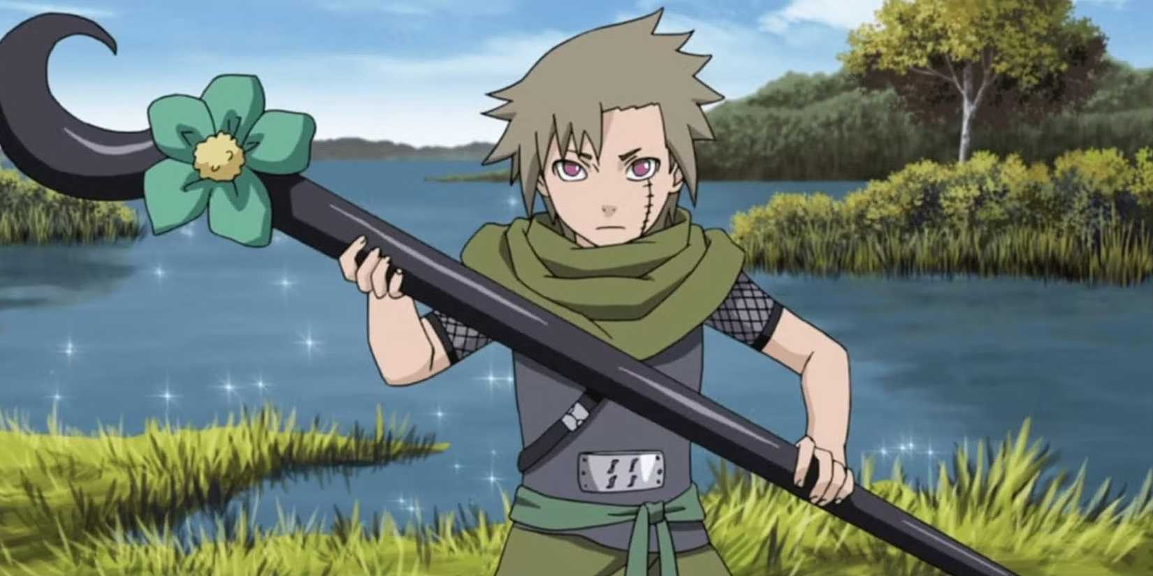 Yagura holds his hook staff.