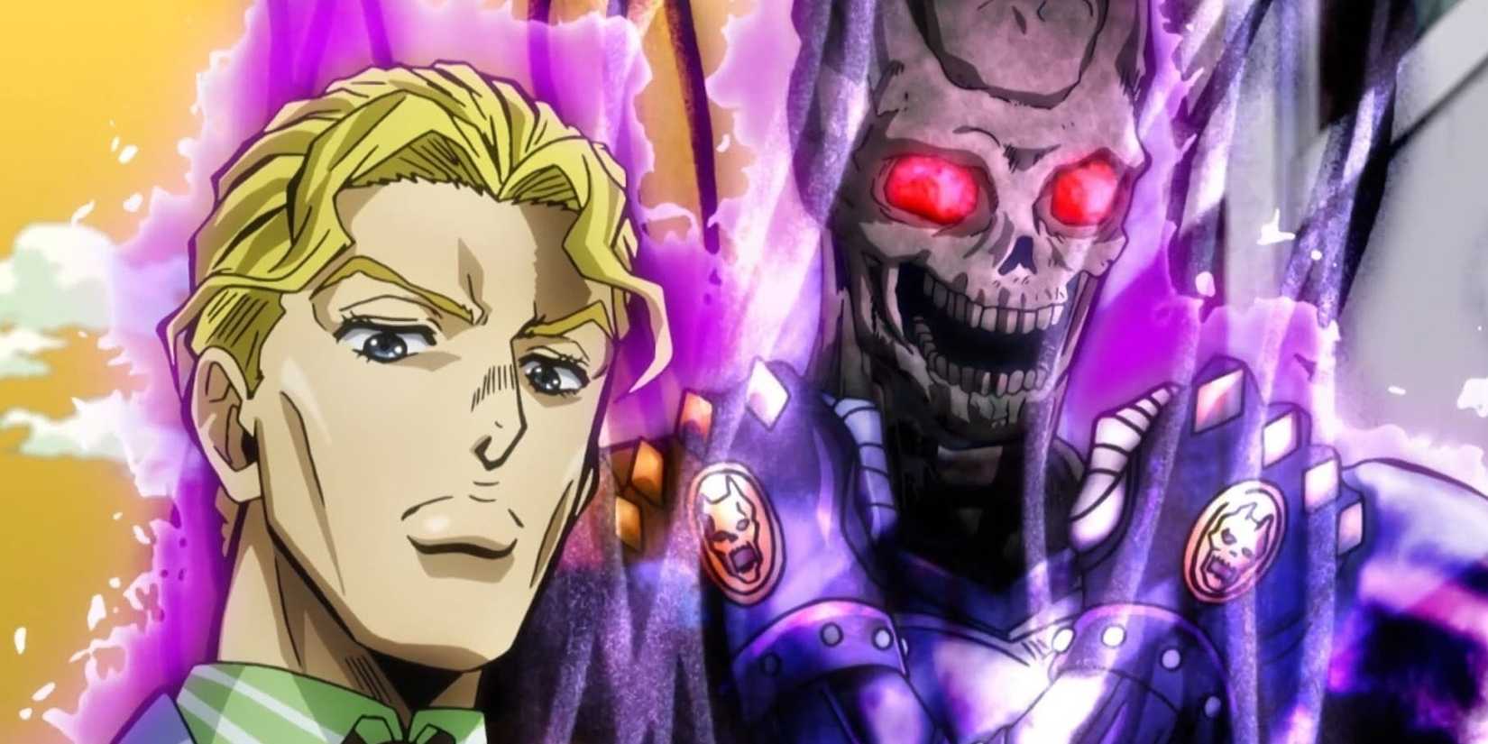 Yoshikage Kira stands next to Killer Queen.