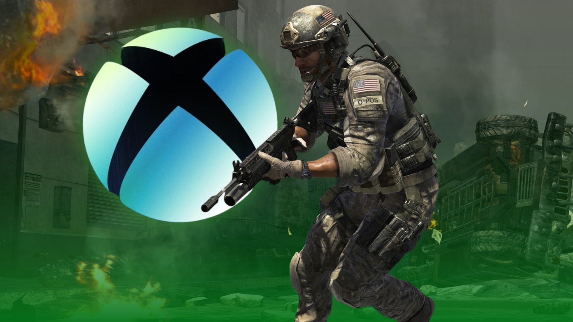 the xbox logo next to a modern warfare 3 soldier