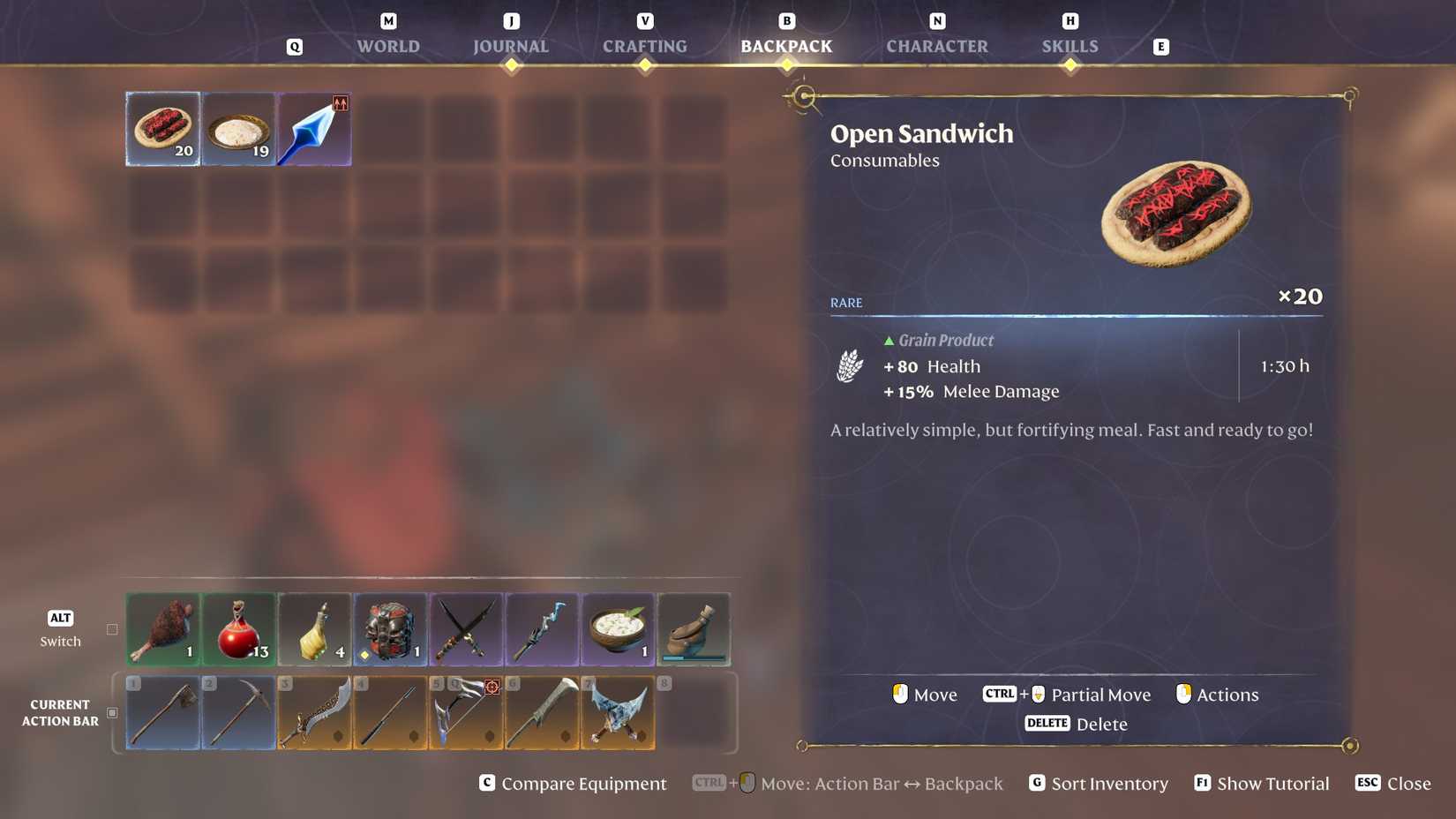 Enshrouded Open Sandwich stats