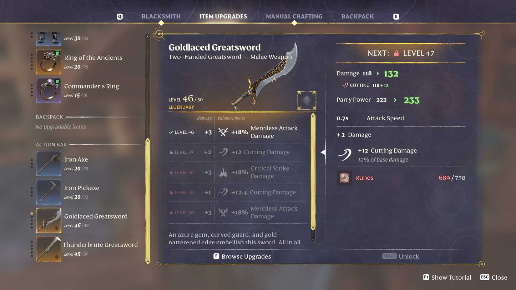 Enshrouded Goldlaced Greatsword stats