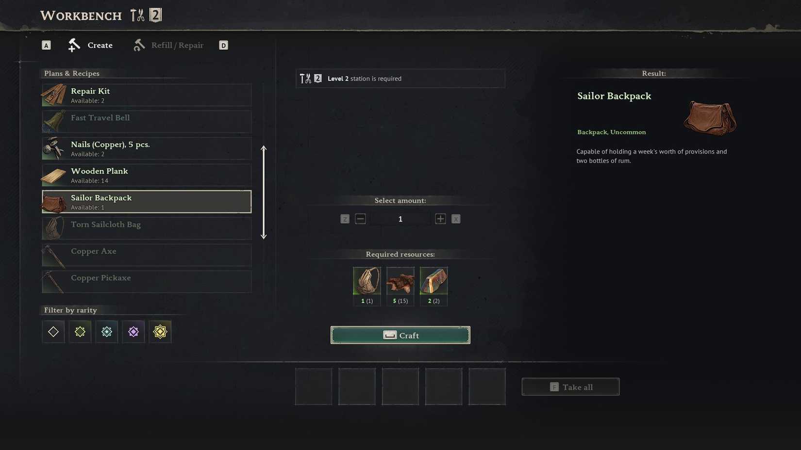 Windrose Sailor's Backpack Recipe