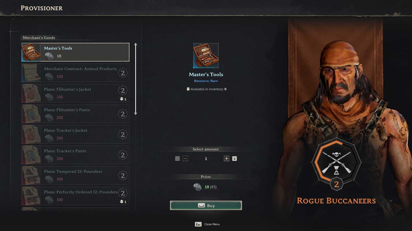 Windrose Rogue Buccaneers faction screen