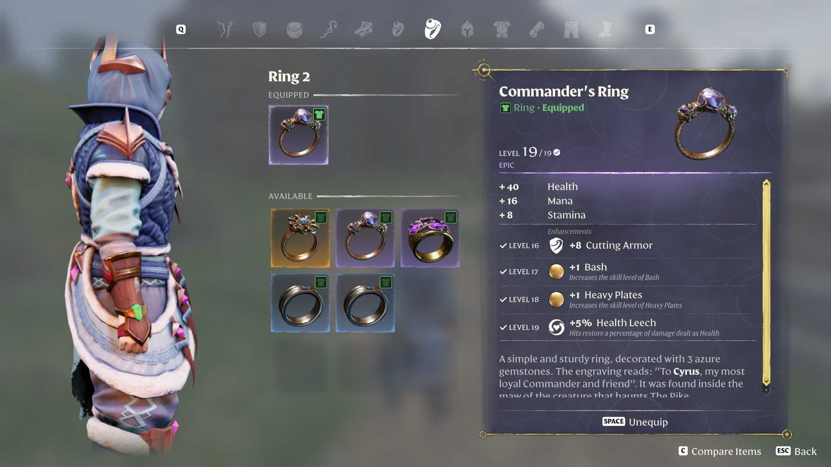 Enshrouded Commander's Ring Stats