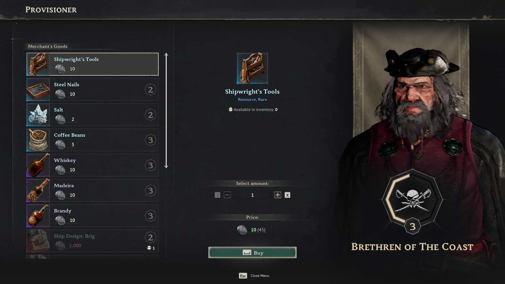 Windrose Brethren of the Coast faction screen