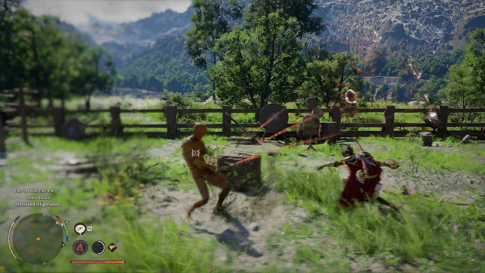 Crimson Desert Abyssal Rays against training dummy