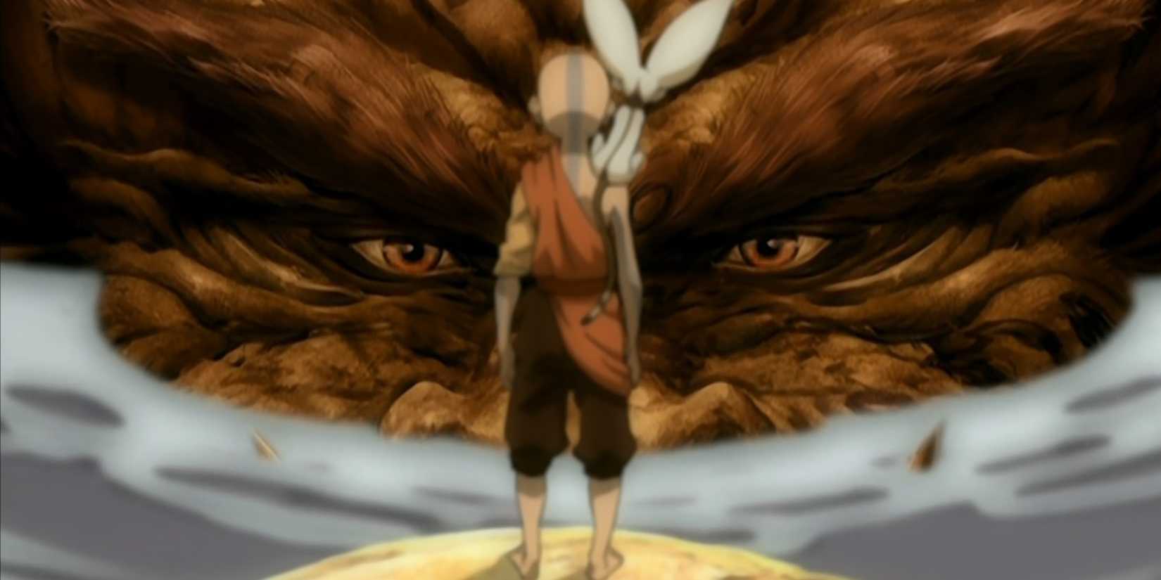 Aang confronts the Lion Turtle.
