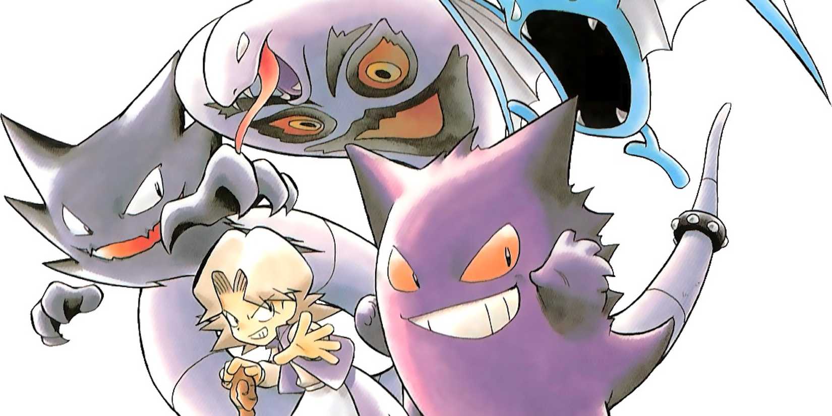 Agatha and her Gengar, Haunter, Golbat and Arbok.