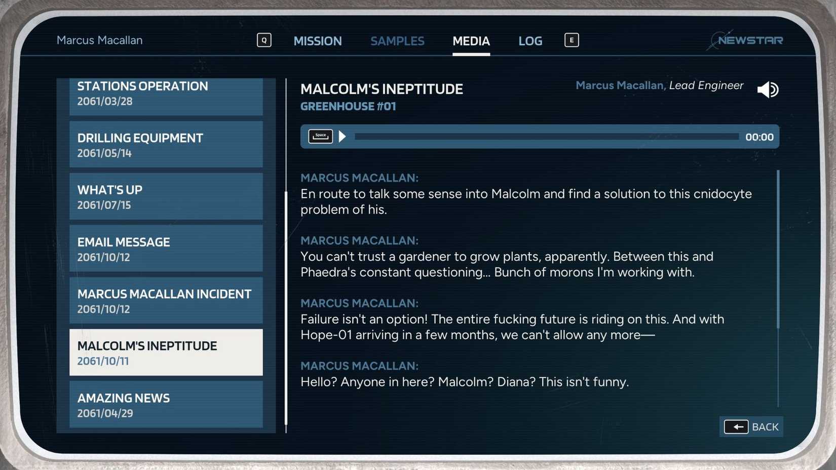 The Malcom's Ineptitude audiofile in Aphelion.