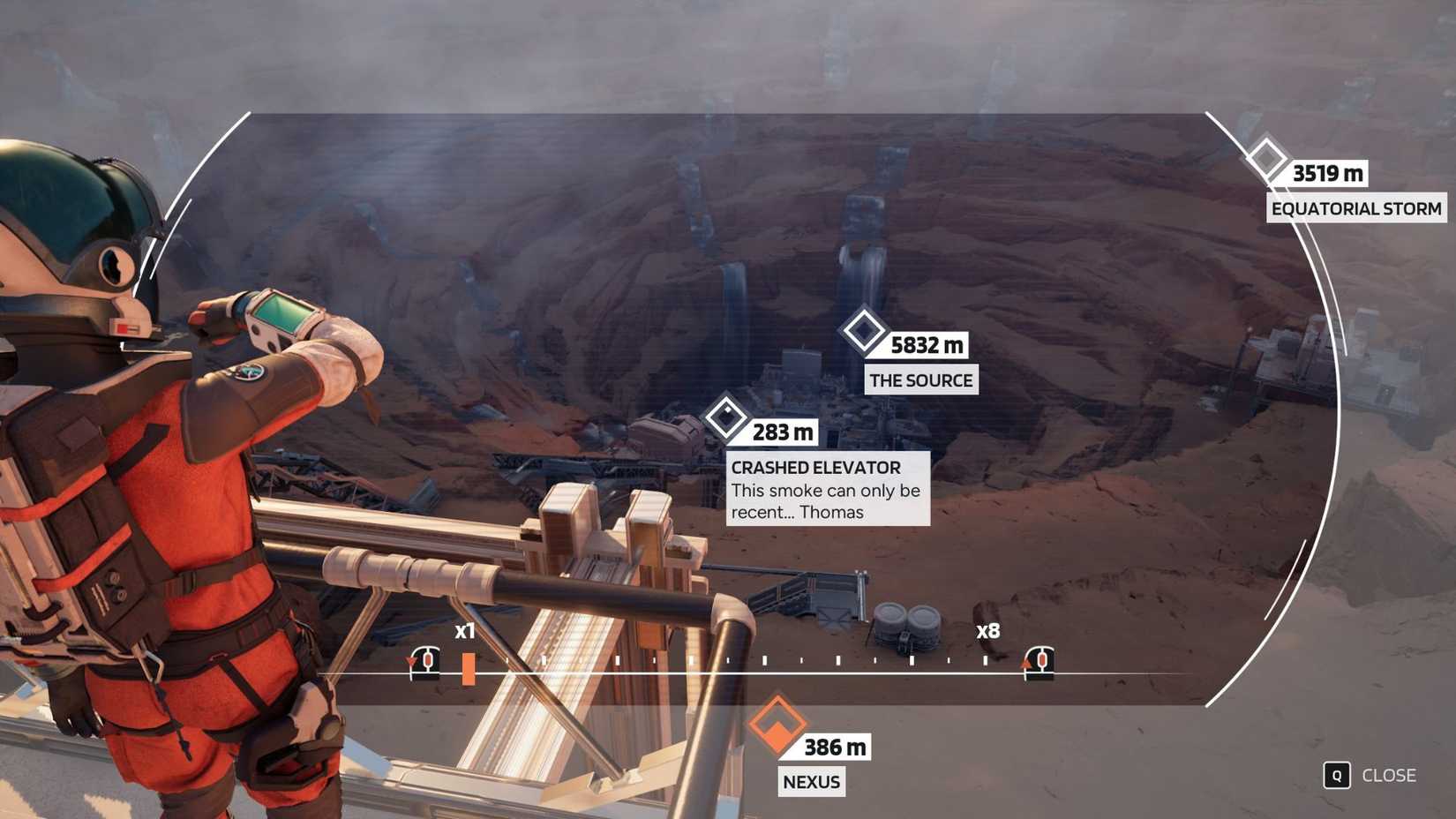 The location of the Crashed Elevator Secondary Marker in Chapter 9 of Aphelion.