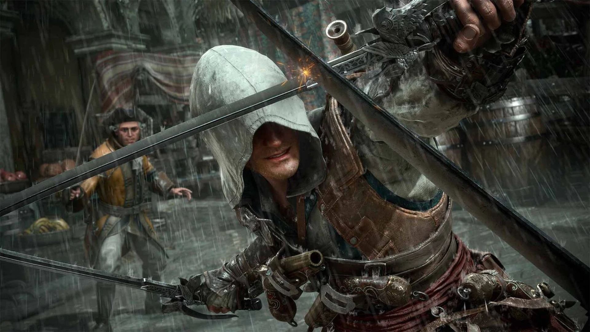 Edward Kenway melakukan takedown di Assassin’s Creed Black Flag Resynced tanpa efek darah